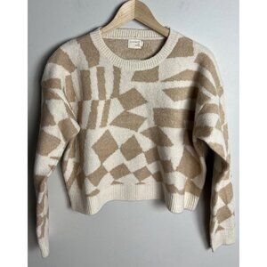 Dreamers By Debut Beige Geometric Pattern Crop Sweater Size Large Women’s